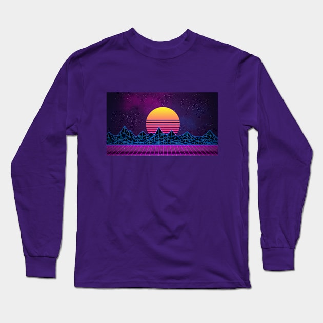 SynthWave Sunrise Long Sleeve T-Shirt by CosmeticMechanic